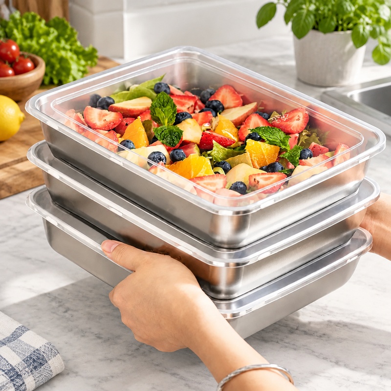 Kitchen Gadgets Organizer - 3-Piece Stainless Steel Food Storage Containers